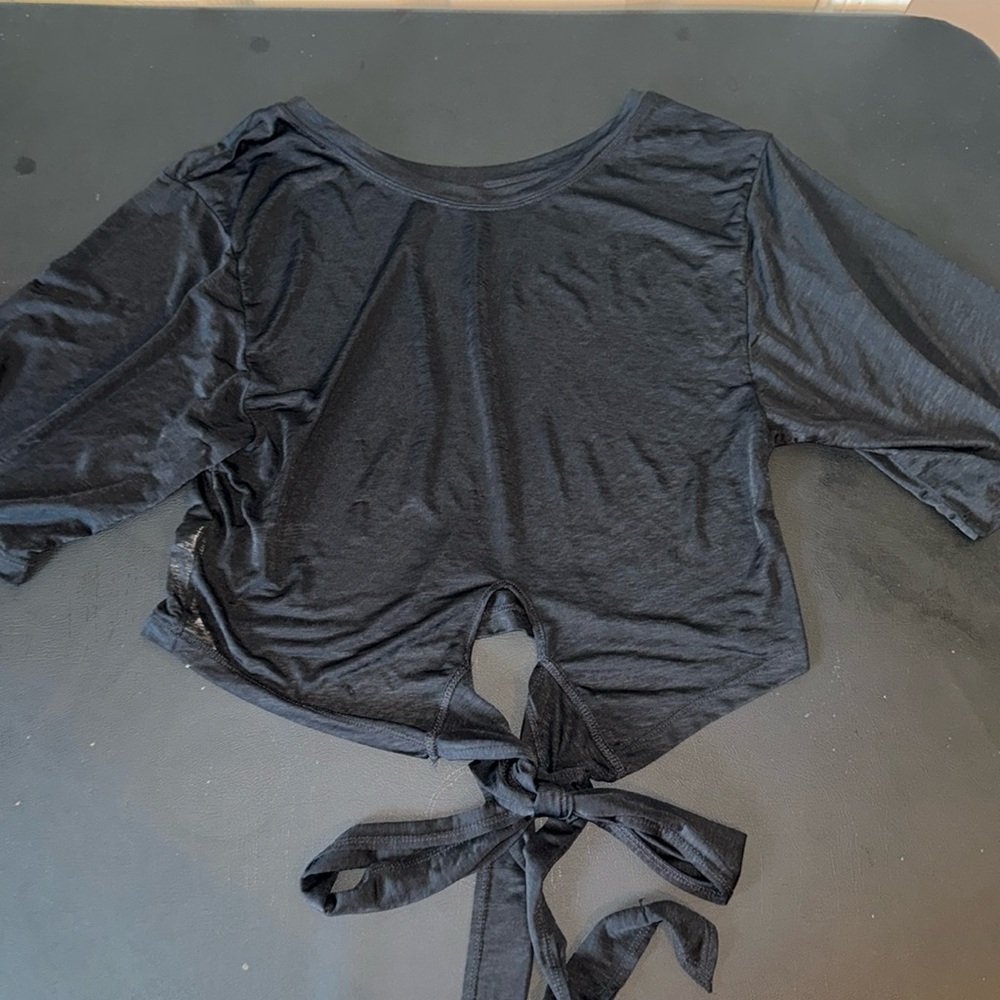 Fabletics top black with tie in front.sheer